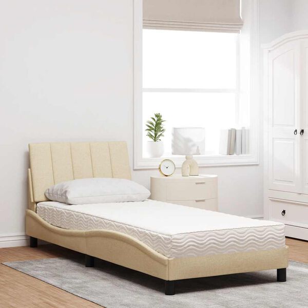 vidaXL Bett mit Matratze "Hanko" Creme 90x200 cm Stoff