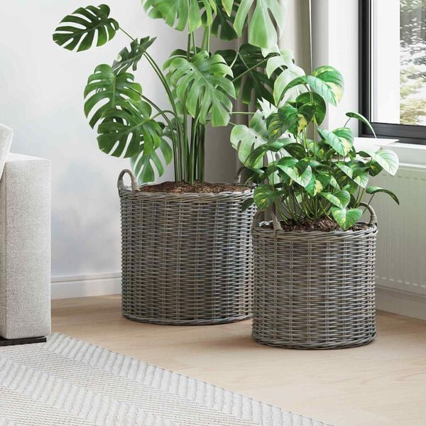 vidaXL Blumentopf K&ouml;rbchen mit Speicher 2 pcs Grau Lacak Rattan