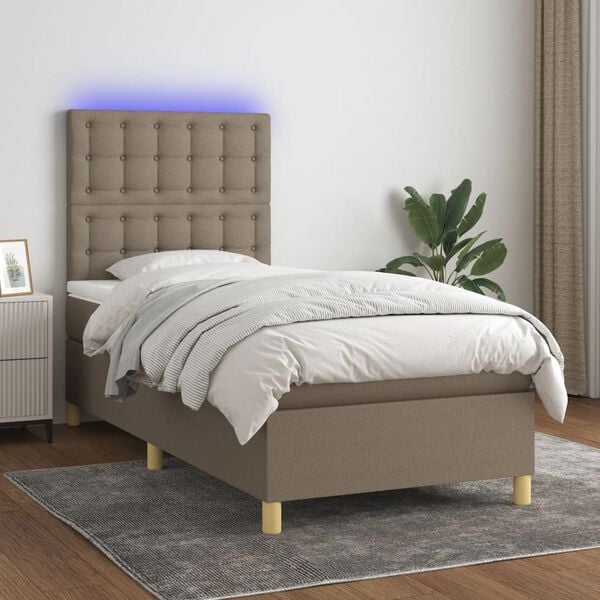 vidaXL Boxspringbett mit Matratze & LED Taupe 90x200 cm Stoff