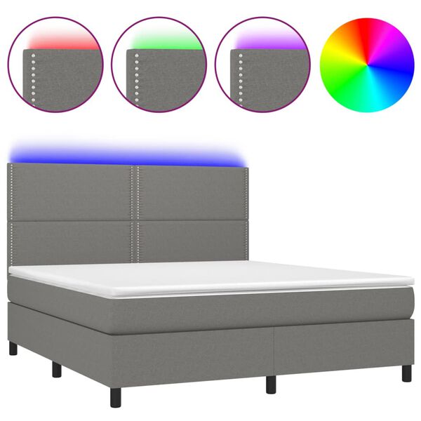 vidaXL Boxspringbett mit Matratze & LED Dunkelgrau 160x200 cm Stoff