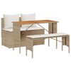 vidaXL 3-tlg. Garten-Essgruppe mit Kissen Beige Poly Rattan
