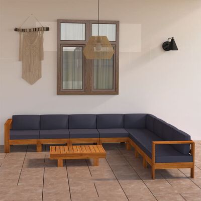 vidaXL 9-tlg. Garten-Lounge-Set mit Dunkelgrauen Auflagen Akazienholz
