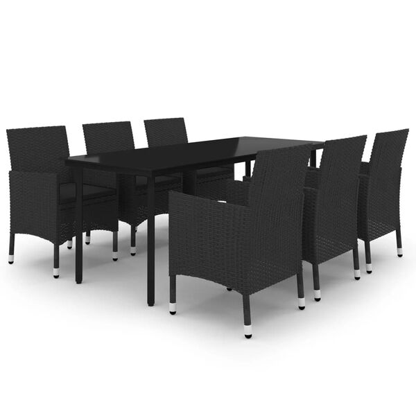 vidaXL 7-tlg. Garten-Essgruppe mit Auflagen Poly Rattan und Glas