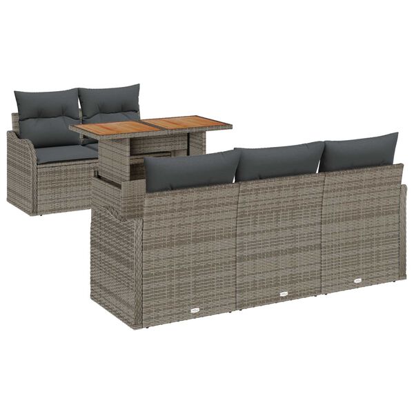 vidaXL Gartensofa-set mit Kissen 6 pcs Grau Poly-Rattan
