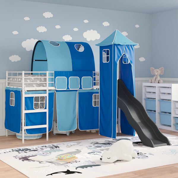 vidaXL Kinderloftbett Wei&szlig; und Blau 99,5 x 190 cm Metall