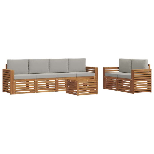 vidaXL Sofagarnituren 7 pcs Nat&uuml;rlich und Hellgrau Massivholz Akazie