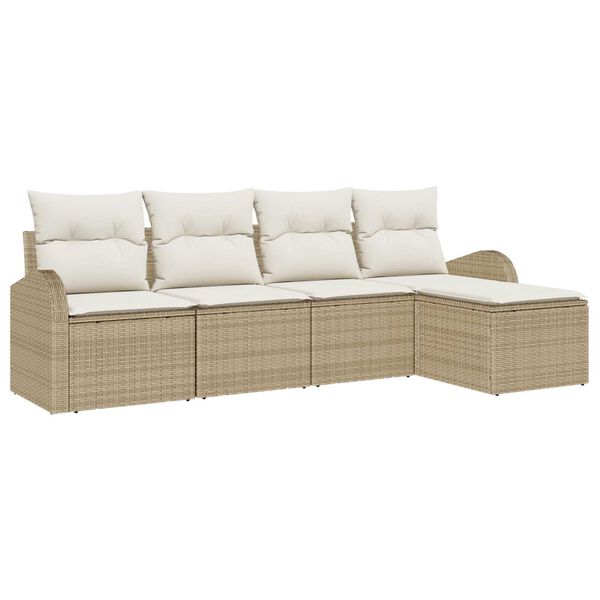vidaXL Sofa Set mit Kissen 5 pcs Beige und Wei&szlig; Poly-Rattan