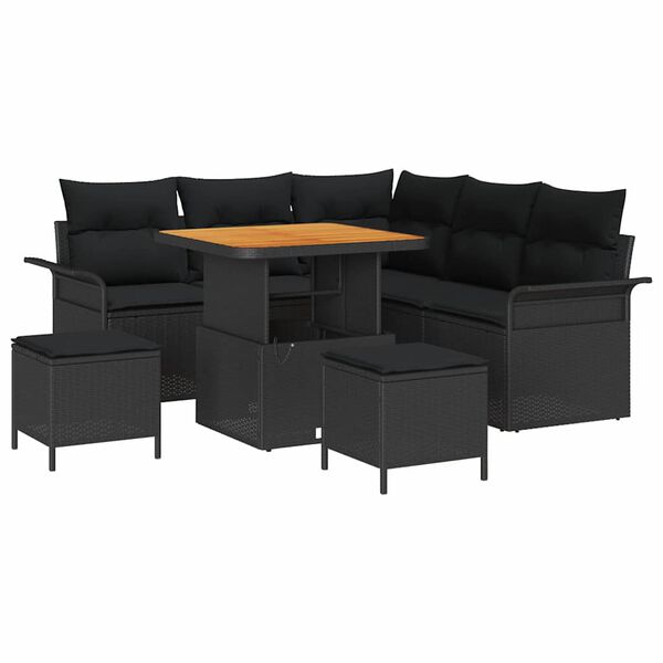 vidaXL Garten-Sofa-Set mit Kissen mit Speicher 8 pcs Schwarz