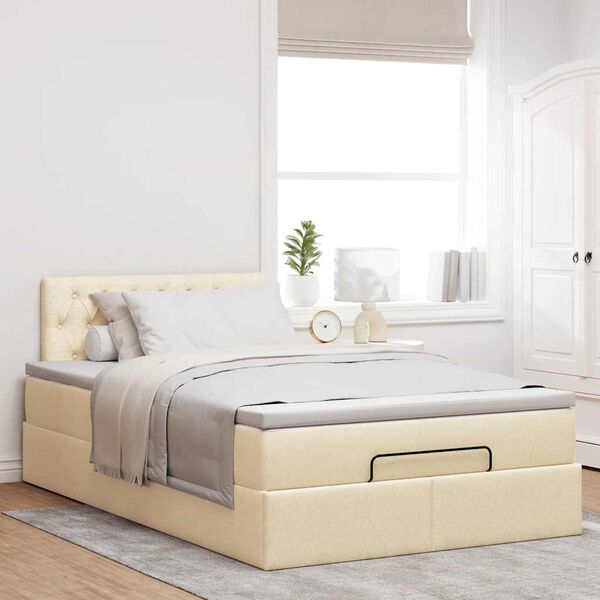 vidaXL Ottoman-Bett mit Matratze Creme 120x190 cm Stoff
