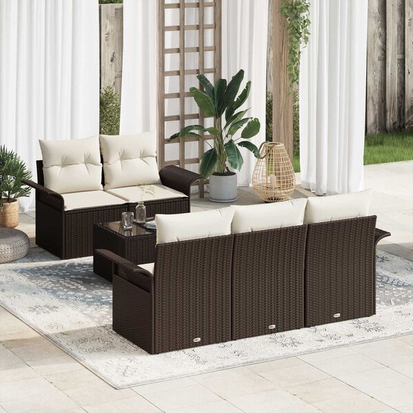 vidaXL Sofa Set mit Kissen 6 pcs Braun Poly-Rattan