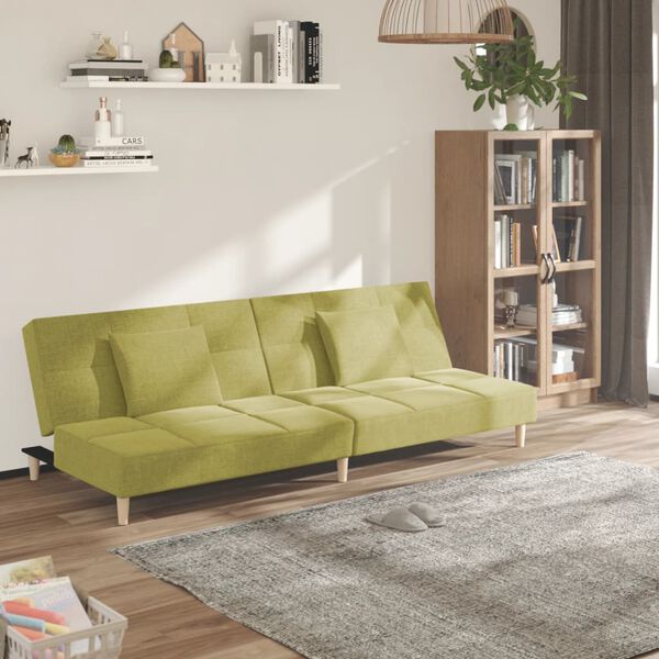 vidaXL Schlafsofa 2-Sitzer mit 2 Kissen Gr&uuml;n Stoff