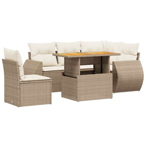 vidaXL 6-tlg. Garten-Sofagarnitur mit Kissen Beige Poly Rattan