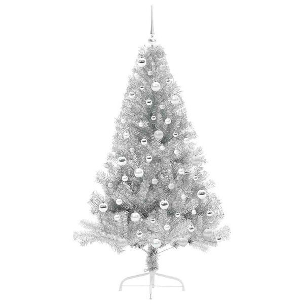 vidaXL K&uuml;nstlicher vorbeleuchteter Weihnachtsbaum Silber 180 cm PET