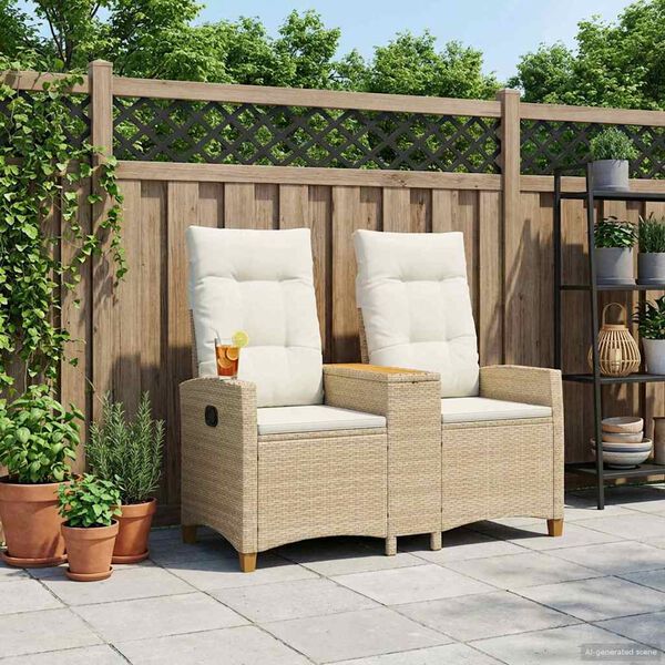 vidaXL Liegebank mit Tisch Beige und Cremewei&szlig; 126 x 65 x 112 cm