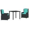 vidaXL Garten Essgruppe 3 pcs Schwarz Poly Rattan
