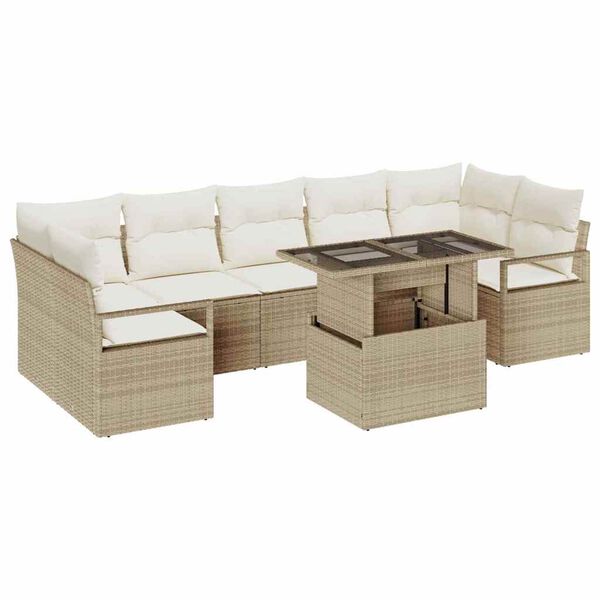 vidaXL Garten-Sofa-Set mit Kissen 8 pcs Beige und Creme Poly-Rattan