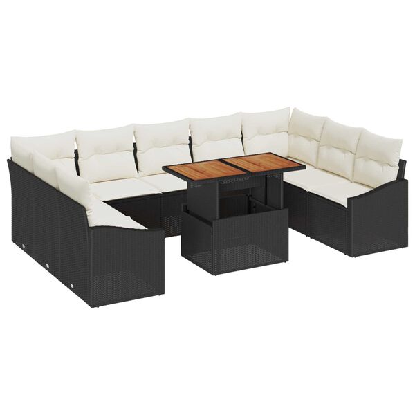 vidaXL Garten-Sofa-Set mit Speicher 10 pcs Schwarz Poly Rattan