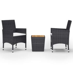 vidaXL 3-tlg. Bistro-Set Poly Rattan und Massivholz Schwarz