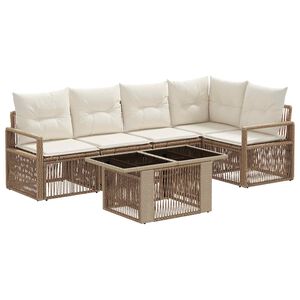 vidaXL Gartensofa-set 6 stk. Beige und Cremewei&szlig; Poly-Rattan