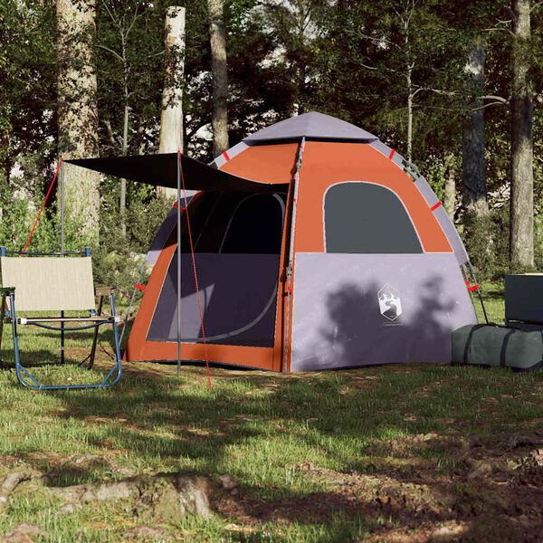 vidaXL Campingzelt 4 Personen Grau und Orange Quick Release