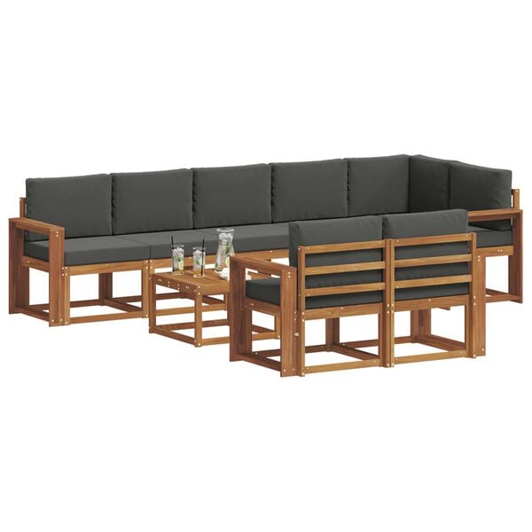 vidaXL Outdoor-Sofagarnitur mit Kissen 9 pcs Natur und Anthrazit
