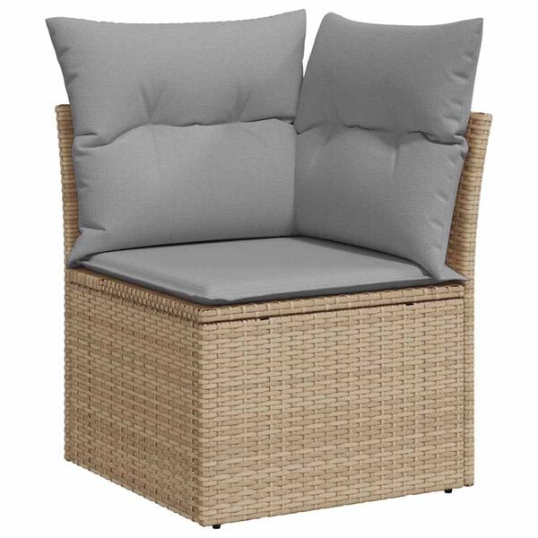 vidaXL Garten-Sofa-Set mit Kissen mit Speicher Beige Poly Rattan