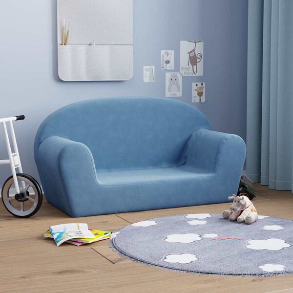 vidaXL Kindersofa 2-Sitzer Blau Weich Pl&uuml;sch