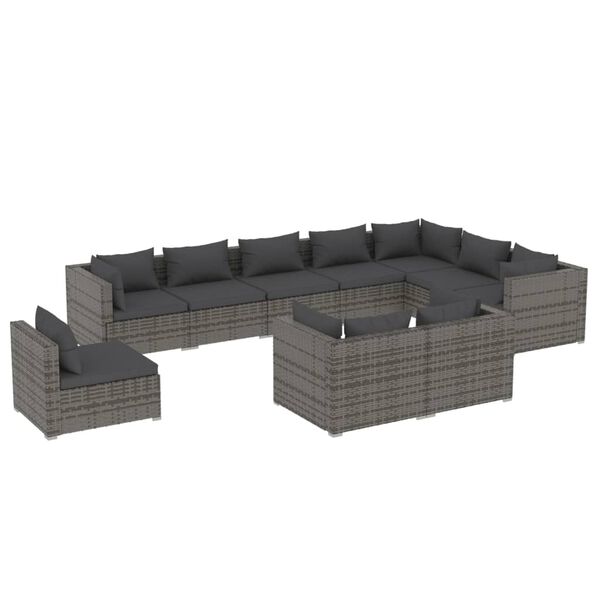 vidaXL 10-tlg. Garten-Lounge-Set mit Kissen Poly Rattan Grau