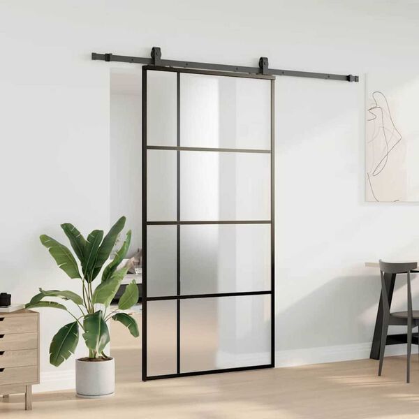 vidaXL Schiebet&uuml;r mit Beschlag Schwarz 102,5x205 cm ESG-Glas