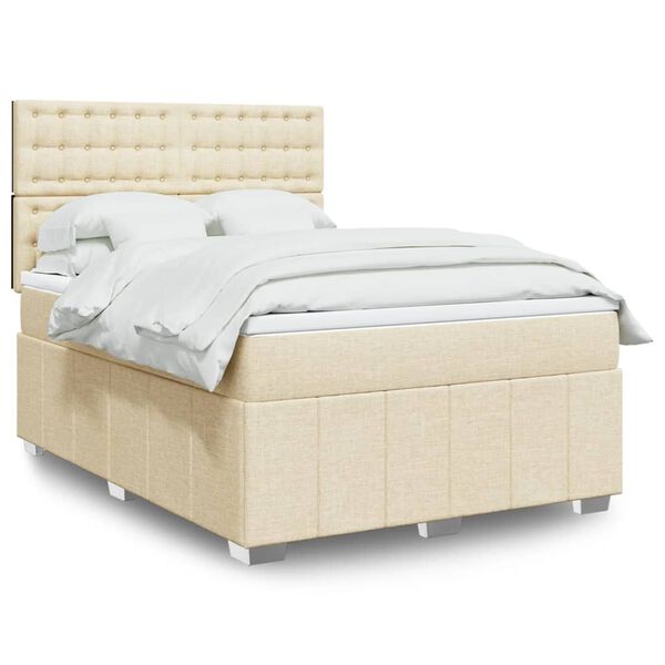 vidaXL Boxspringbett mit Matratze Creme 140x200 cm Stoff