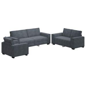 vidaXL 3-tlg. Sofagarnitur mit Kissen Dunkelgrau Samt