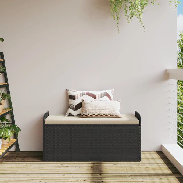 vidaXL Sitzbank mit Stauraum & Kissen Schwarz 115x51x52 cm Poly Rattan