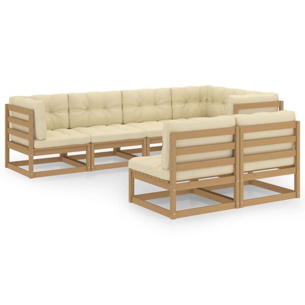 vidaXL 7-tlg. Garten-Lounge-Set mit Kissen Massivholz Kiefer