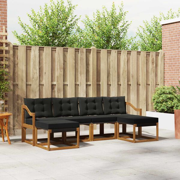 vidaXL Outdoor-Sofagarnitur mit Kissen 6 pcs Nat&uuml;rlich und Schwarz