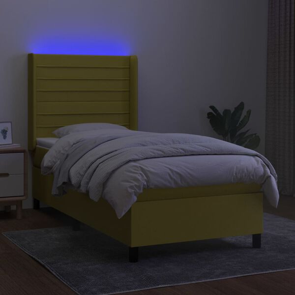 vidaXL Boxspringbett mit Matratze & LED Gr&uuml;n 90x200 cm Stoff