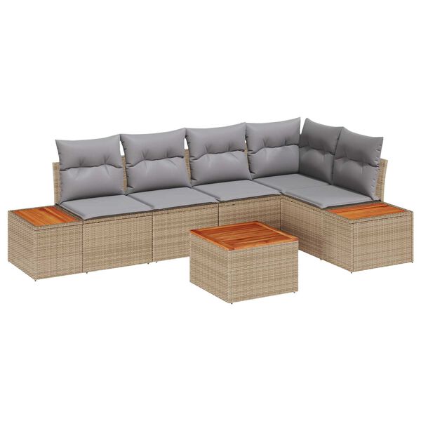 vidaXL Garten-Sofa-Set mit Kissen 6 pcs Beige und Hellgrau Poly Rattan