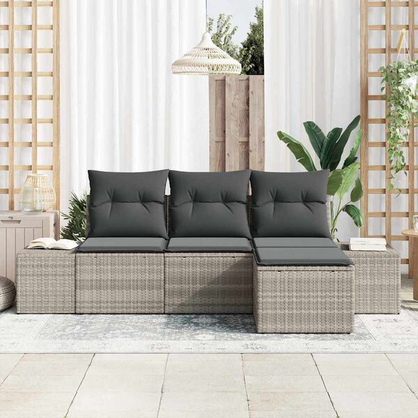 vidaXL Sofa Set mit Kissen 4 pcs Hellgrau Poly Rattan