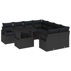 vidaXL Gartensofa-set mit Kissen 9 pcs Schwarz Poly Rattan