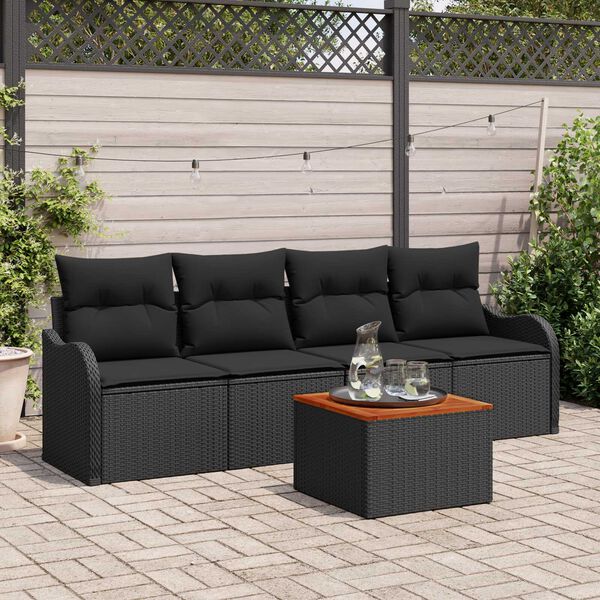 vidaXL Gartensofa-set mit Speicher 5 pcs Schwarz Poly-Rattan