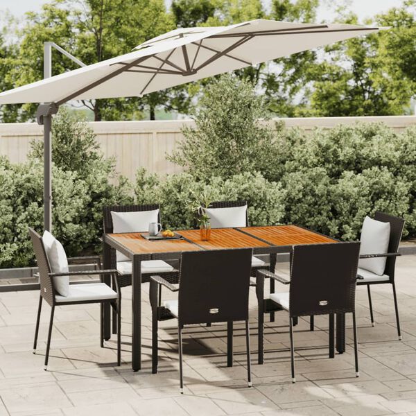vidaXL 7-tlg. Garten-Essgruppe mit Kissen Schwarz Poly Rattan