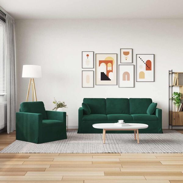 vidaXL Sofa 2 pcs Dunkelgr&uuml;n