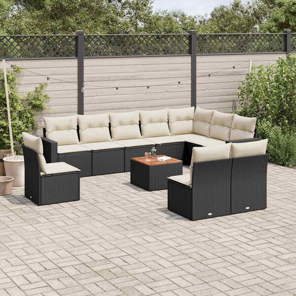 vidaXL 11-tlg. Garten-Sofagarnitur mit Kissen Schwarz Poly Rattan