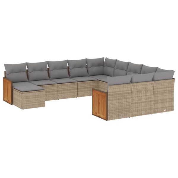 vidaXL 12-tlg. Garten-Sofagarnitur mit Kissen Beige Poly Rattan