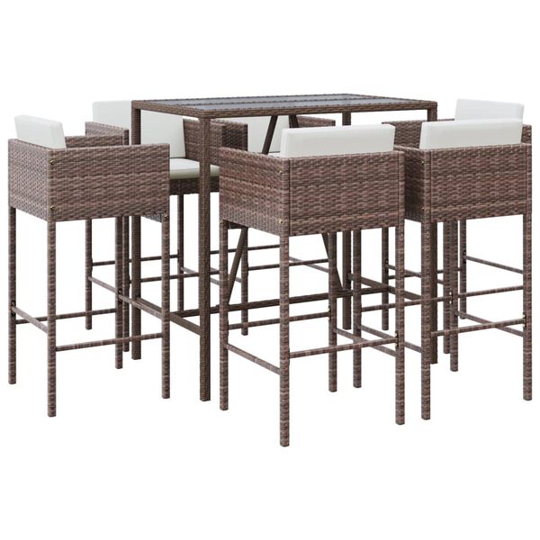 vidaXL 7-tlg. Gartenbar-Set mit Kissen Braun Poly Rattan