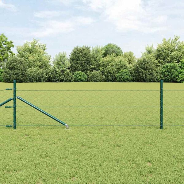 vidaXL Zaun mit Pfosten Gr&uuml;n 0,5 x 50 m PVC-beschichteter Stahl
