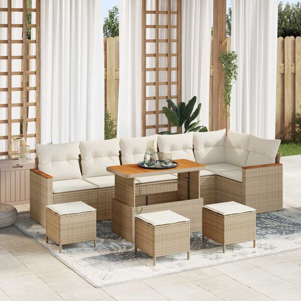 vidaXL Gartensofa-set 10 pcs Beige Poly-Rattan