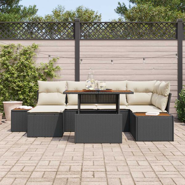 vidaXL Garten Essgruppe mit Kissen 7 pcs Schwarz und Beige