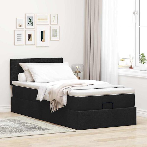vidaXL Ottoman-Bett mit Matratze Schwarz 100x200 cm Stoff