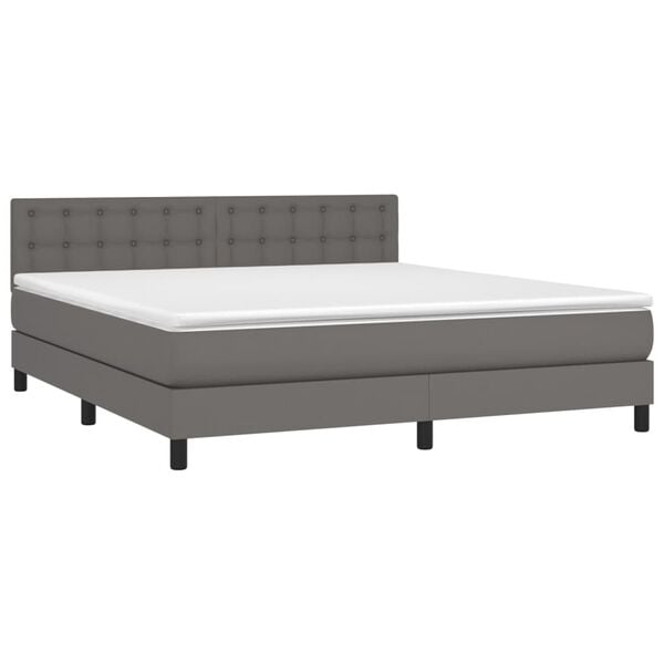 vidaXL Boxspringbett mit Matratze & LED Grau 180x200 cm Kunstleder