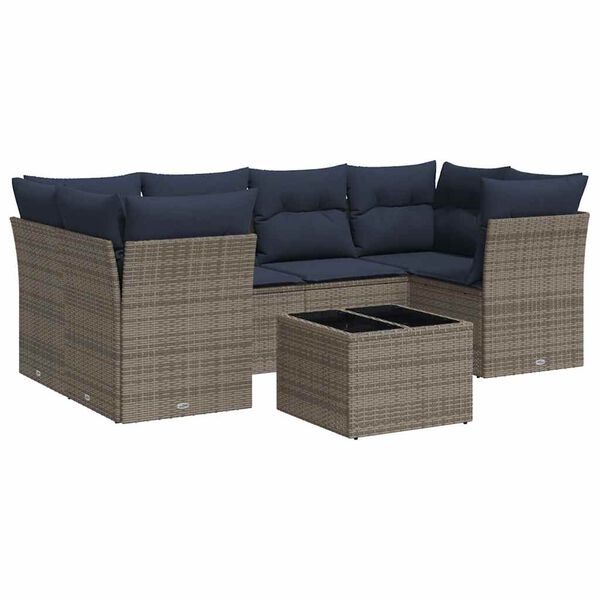 vidaXL 7-tlg. Garten-Sofagarnitur mit Kissen Grau Poly Rattan